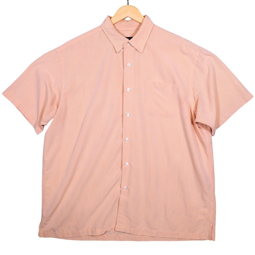 VAN HEUSEN Mens Peach Gingham Short Sleeve Button Down Shirt XL 17-17.5